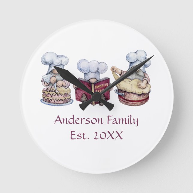 Personalized Baking Gnomes Gift for Couple Runde Wanduhr (Vorderseite)