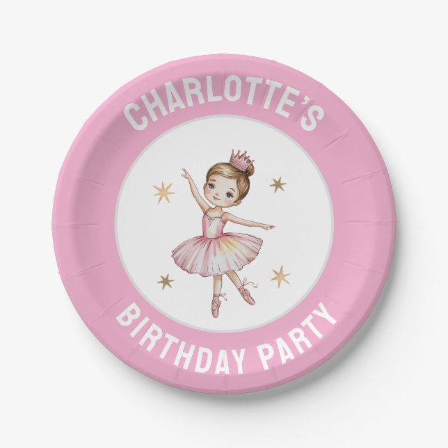 Personalized ballet Ballerina Birthday Party Pappteller (Vorderseite)