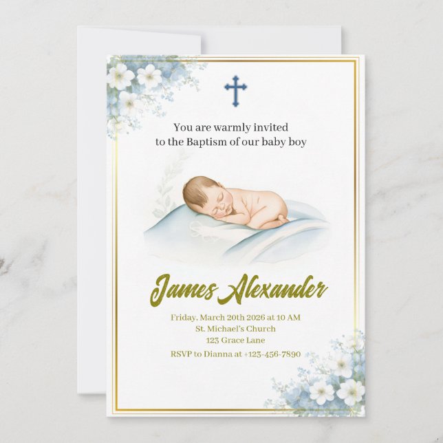 Personalized Baptism Ceremony Baby Boy  Einladung (Vorderseite)