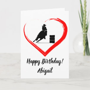 Personalized Barrel Racing Horse, Heart Birthday Karte