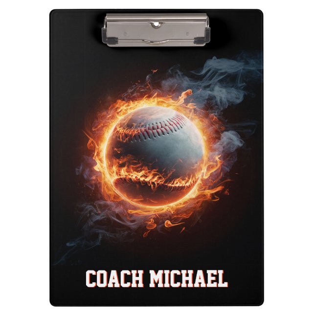Personalized  Baseball Ball on Fire Klemmbrett (Vorderseite)