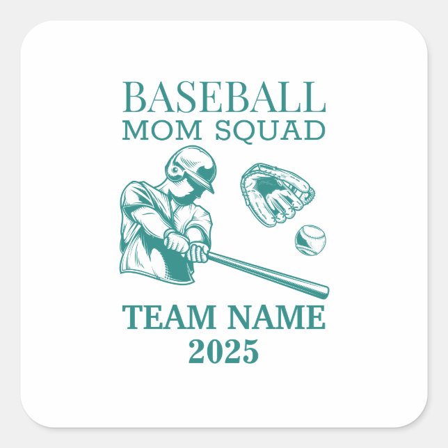 Personalized baseball mom  quadratischer aufkleber (Vorderseite)