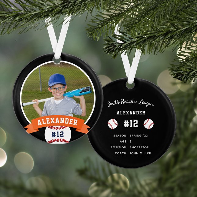 Personalized Baseball Photo & Player Stats Ornament (Von Creator hochgeladen)