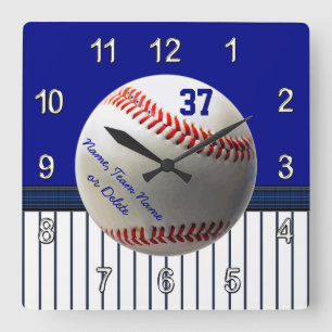Personalized Baseball Wall Clocks Your TEXT, COLOR Quadratische Wanduhr