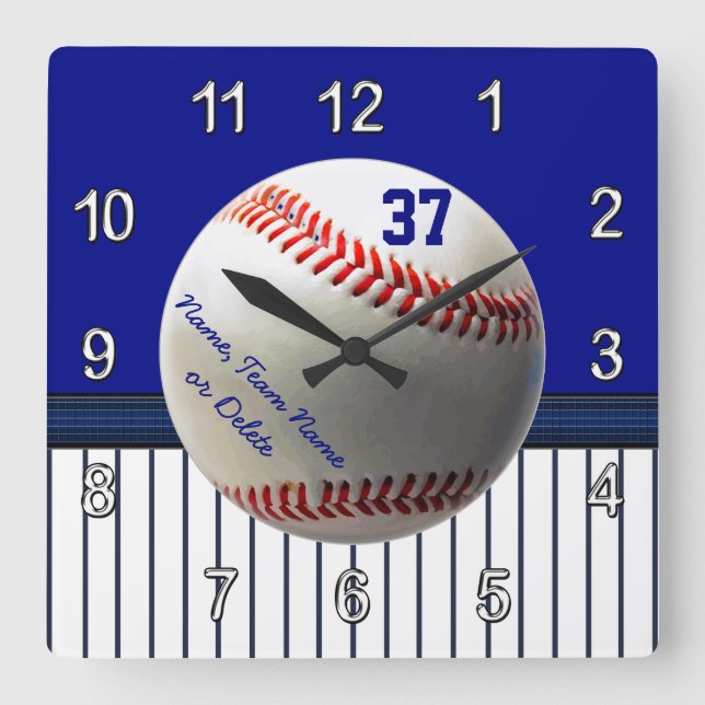 Personalized Baseball Wall Clocks Your TEXT, COLOR Quadratische Wanduhr (Vorderseite)