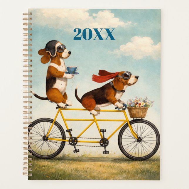 Personalized Basset Hound Tandem Planner Planer (Vorderseite)