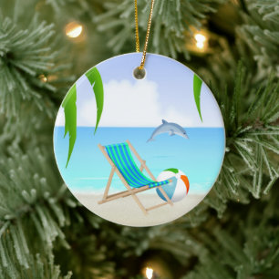 Personalized Beach Fun Dolphin Holiday Christmas Keramik Ornament
