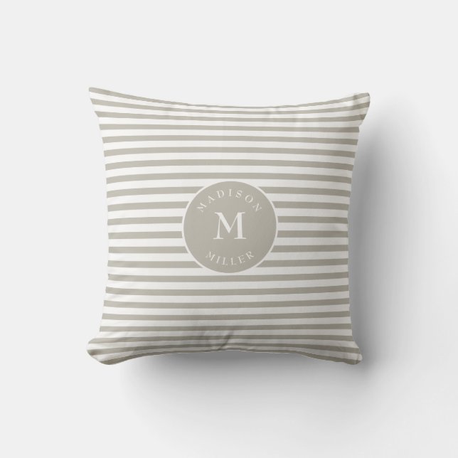Personalized Beige Striped Neutral Kissen (Vorderseite)
