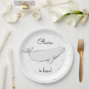Personalized Beluga Whale New Baby Shower Pappteller