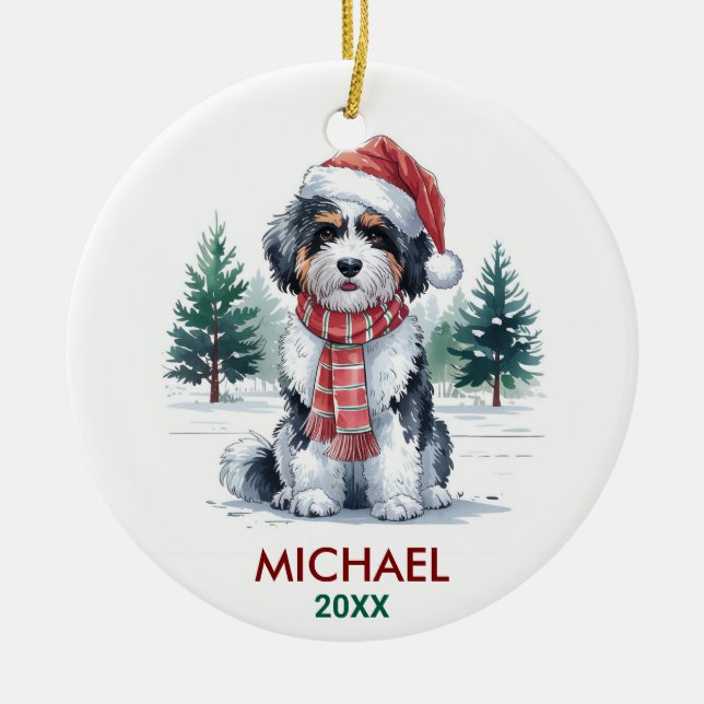 Personalized Bernedoodle Dog Christmas Keramik Ornament (Vorne)