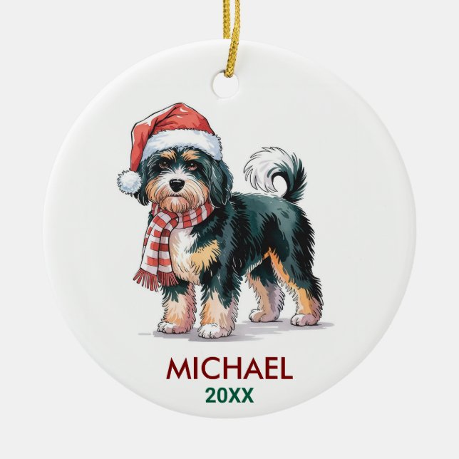 Personalized Bernedoodle Dog Christmas Keramik Ornament (Vorne)