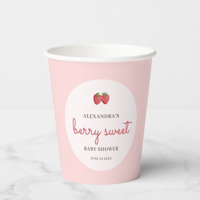 Personalized Berry Sweet Strawberry Baby Shower Pappbecher (Rückseite)