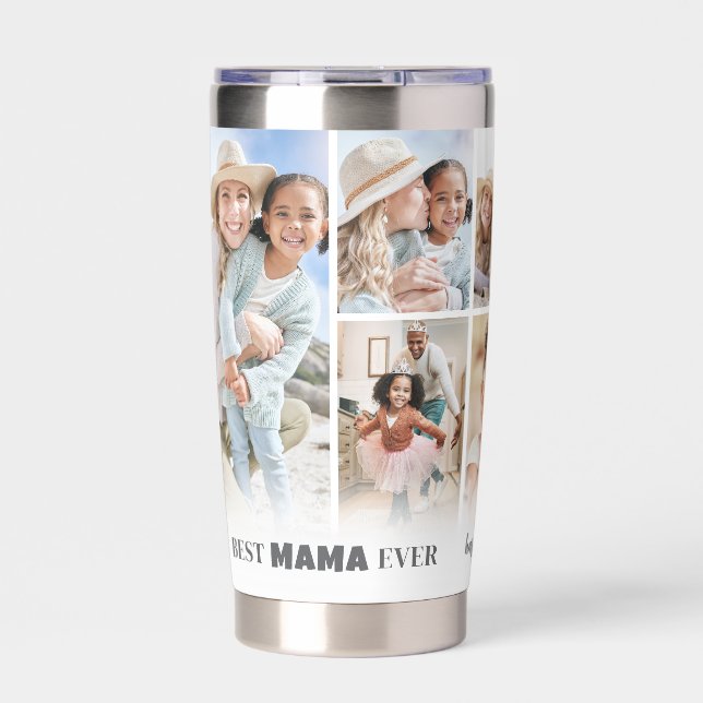 Personalized Best Mama Photo Collage Mother Thermobecher (Vorderseite)