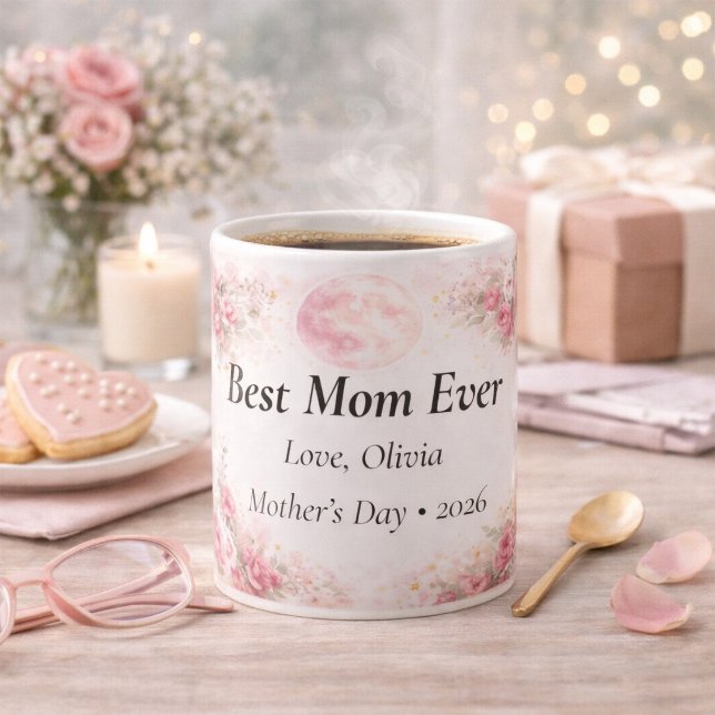Personalized Best Mom Ever Floral Rose Mug Kaffeetasse (Von Creator hochgeladen)