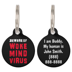 Personalized Beware of Woke Mind Virus Red Black Haustiermarke