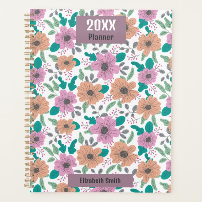 Personalized Big Bright Flowers Pattern 20XX Planer (Vorderseite)