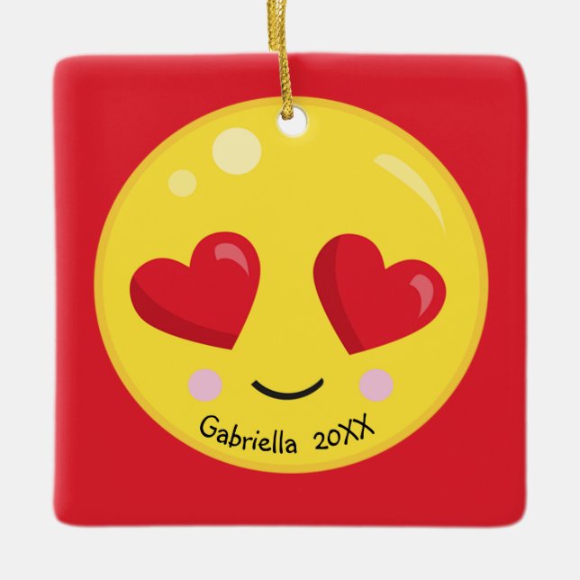 Personalized Big Heart Eyes Love Emoji Ornament (Vorderseite)