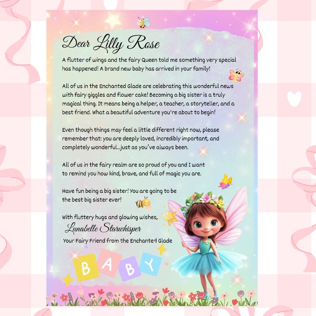 Personalized Big Sister Fairy Letter – New Baby  Einladung (Personalized Big Sister Fairy LetterNew Baby Arrival – Custom Printable from Lunabelle Starwhisper)