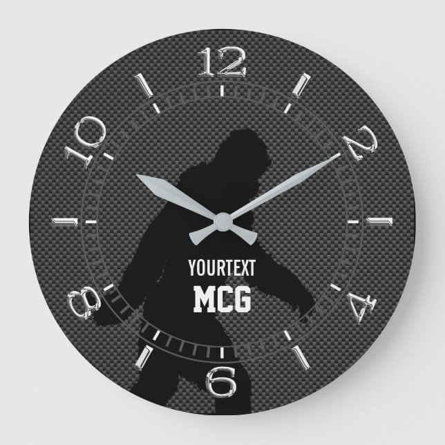 Personalized Bigfoot Black Silhouette Carbon Style Große Wanduhr (Vorderseite)