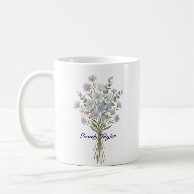 Personalized Birth Flower Aster Custom Kaffeetasse (Links)