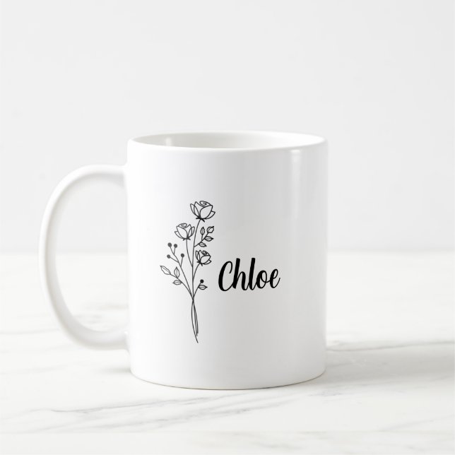 Personalized Birth Flower Ceramic Mug, Custom name Kaffeetasse (Links)