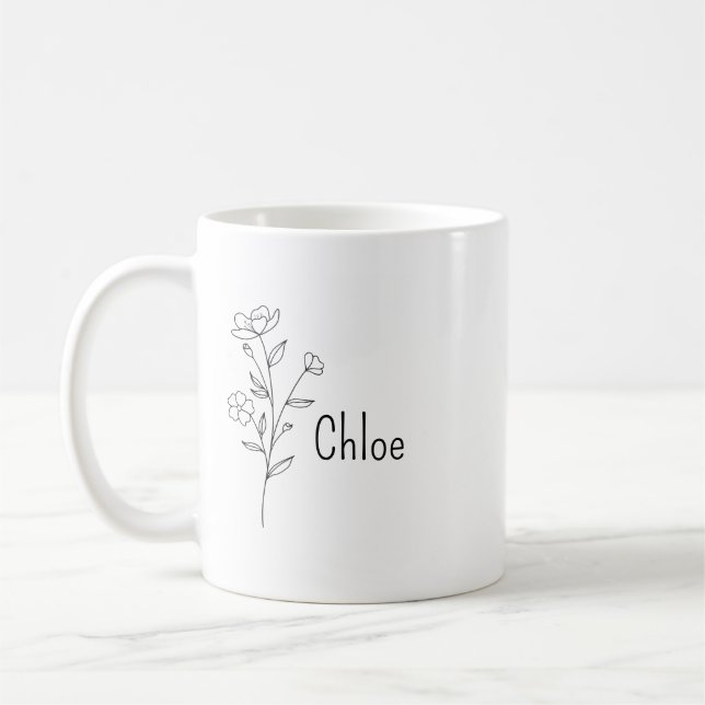 Personalized Birth Flower Ceramic Mug, Custom name Kaffeetasse (Links)