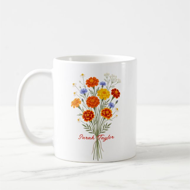 Personalized Birth Flower Marigold Custom Kaffeetasse (Links)