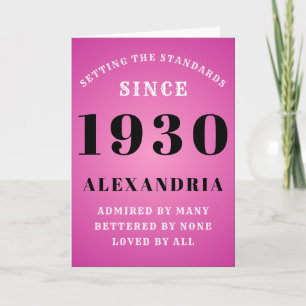 Personalized Birthday 1930 Bold Pink Girly For Her Karte