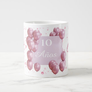 Personalized birthday mug, pink balloons Jumbo-Tasse