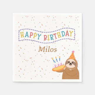 Personalized Birthday Napkins Sloth Party Decor Serviette