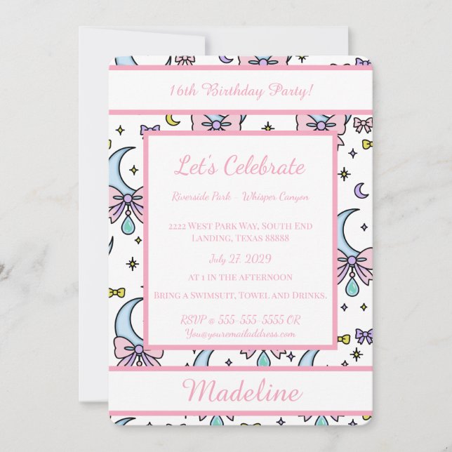 Personalized Birthday Pink Bow Sweet Invitation (Devant)