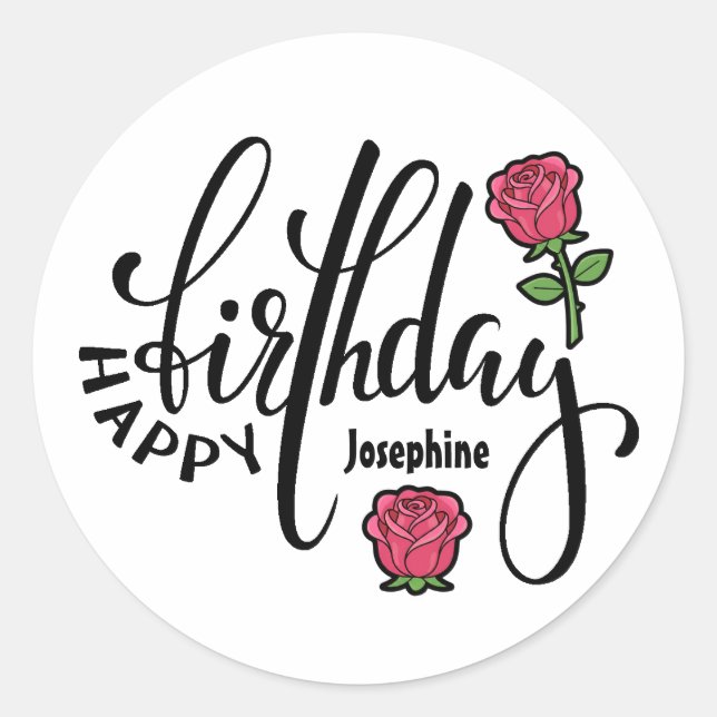 Personalized Birthday Pink Rose  Runder Aufkleber (Vorderseite)