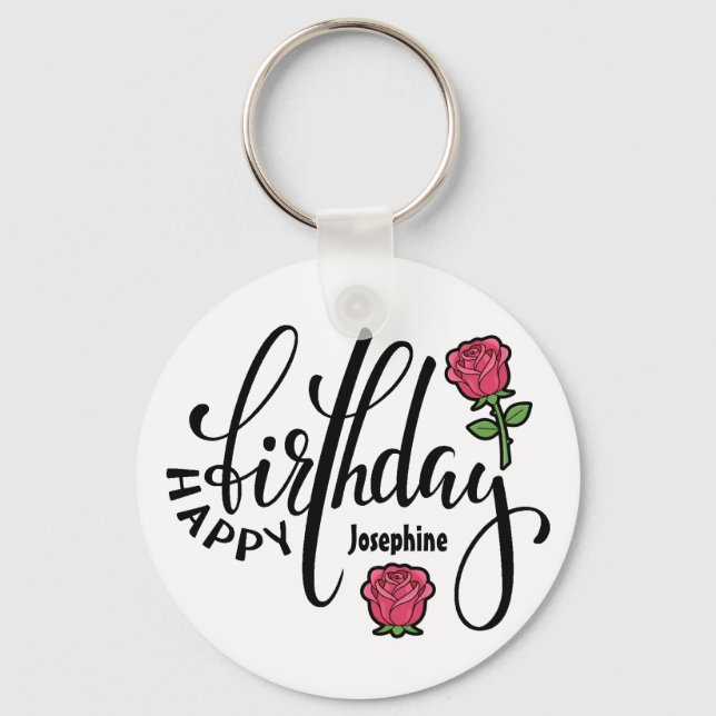 Personalized Birthday Pink Rose  Schlüsselanhänger (Vorderseite)