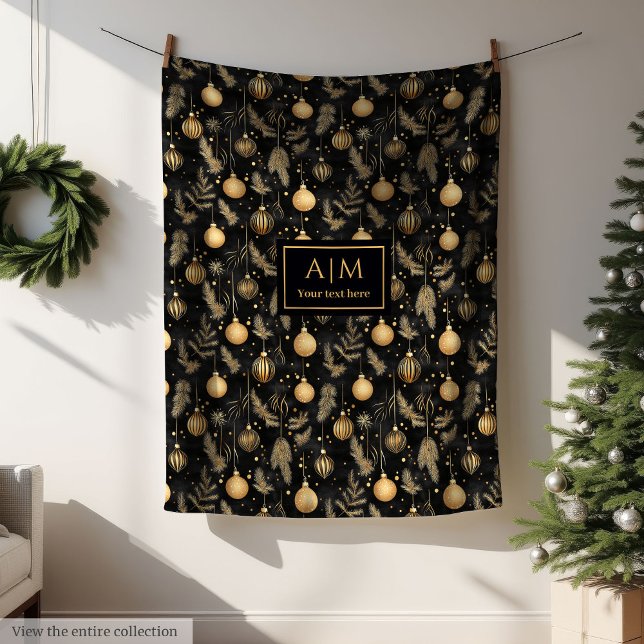 Personalized black and gold watercolor festive fleecedecke (Personalized black and gold watercolor festive Fleece Blanket)