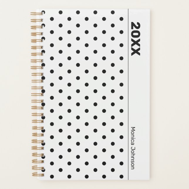 Personalized Black and White Polka Dot Planner (Devant)
