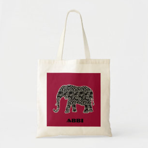 Personalized Black and White Swirl Elephant Tragetasche