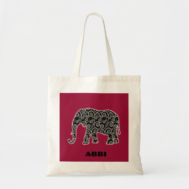 Personalized Black and White Swirl Elephant Tragetasche (Vorne)