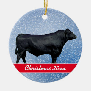 Personalized Black Angus and Snow Keramik Ornament