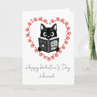 Personalized Black Cat Book Lover Valentine's Card Karte