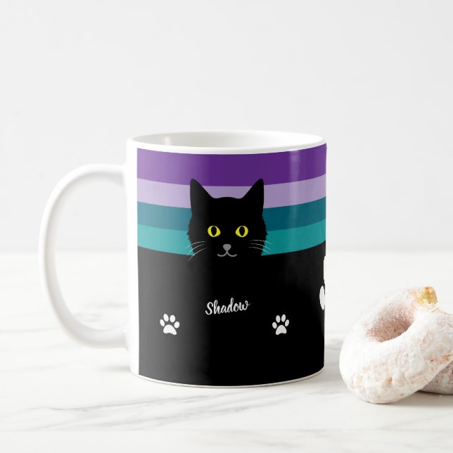 Personalized Black Cat Mug For Cat Moms And Dads (Avec donut)