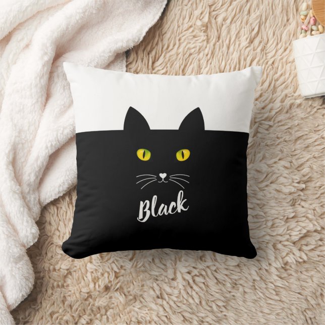 Personalized Black Cat Pillow, Gift for Cat Lovers Kissen (Decke)