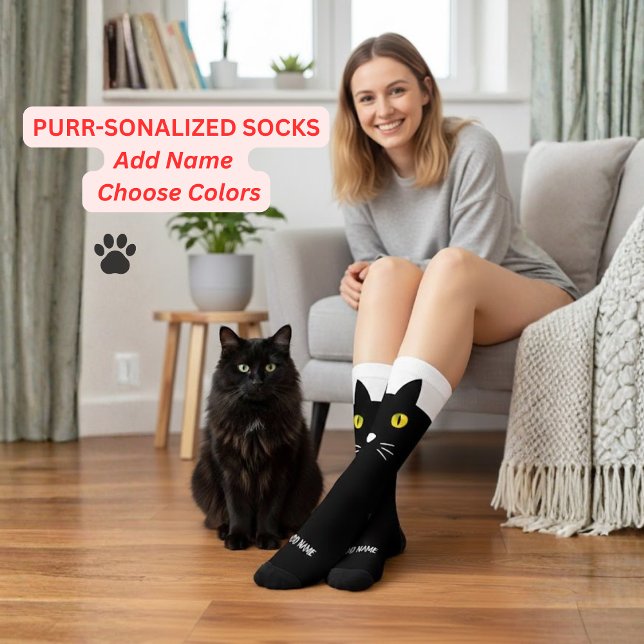 Personalized Black Cat Socks - Cats Custom Gift  Socken (The Best Gift Socks For Black Cats, Make Any black cat owner happy with this black cat sock gift)
