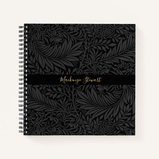 Personalized Black Floral Pattern Notizbuch (Vorderseite)