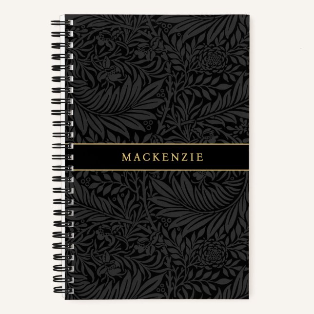 Personalized Black Floral Pattern Notizbuch (Vorderseite)