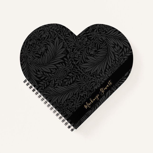 Personalized Black Floral Pattern Notizbuch (Vorderseite)