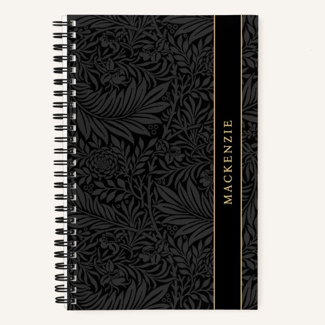 Personalized Black Floral Pattern Notizbuch (Vorderseite)