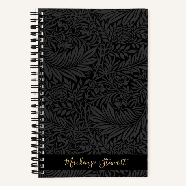 Personalized Black Floral Pattern Notizbuch (Vorderseite)