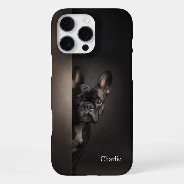Personalized Black Frenchie Portrait iPhone 16 Pro Max Hülle (Rückseite)