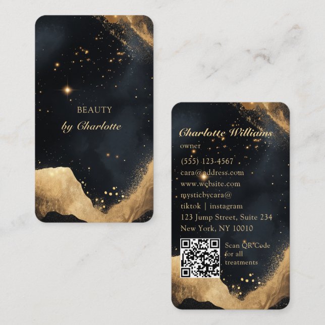 Personalized Black & Gold Galaxy QR Code Visitenkarte (Vorne/Hinten)