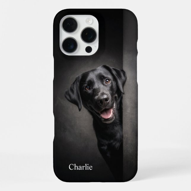 Personalized Black Lab Portrait iPhone 16 Pro Max Hülle (Rückseite)